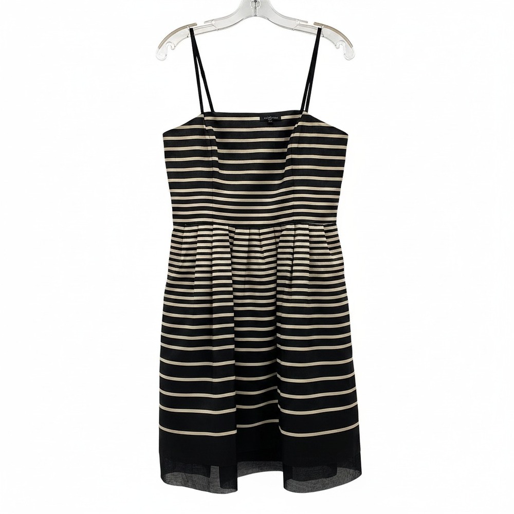 Taylor Black Beige Striped Pleated Mini Dress | Womens 8